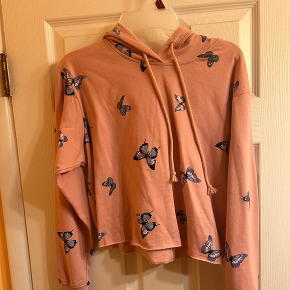 No Boundaries Tops - No Boundaries butterfly cropped hoodie